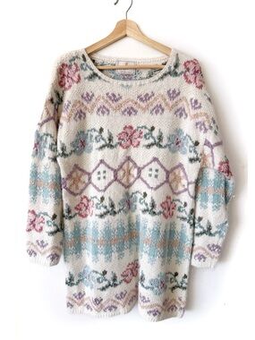 Vintage Express Tricot Hand Knit Sweater Angora Rabbit Hair Floral Cottagecore